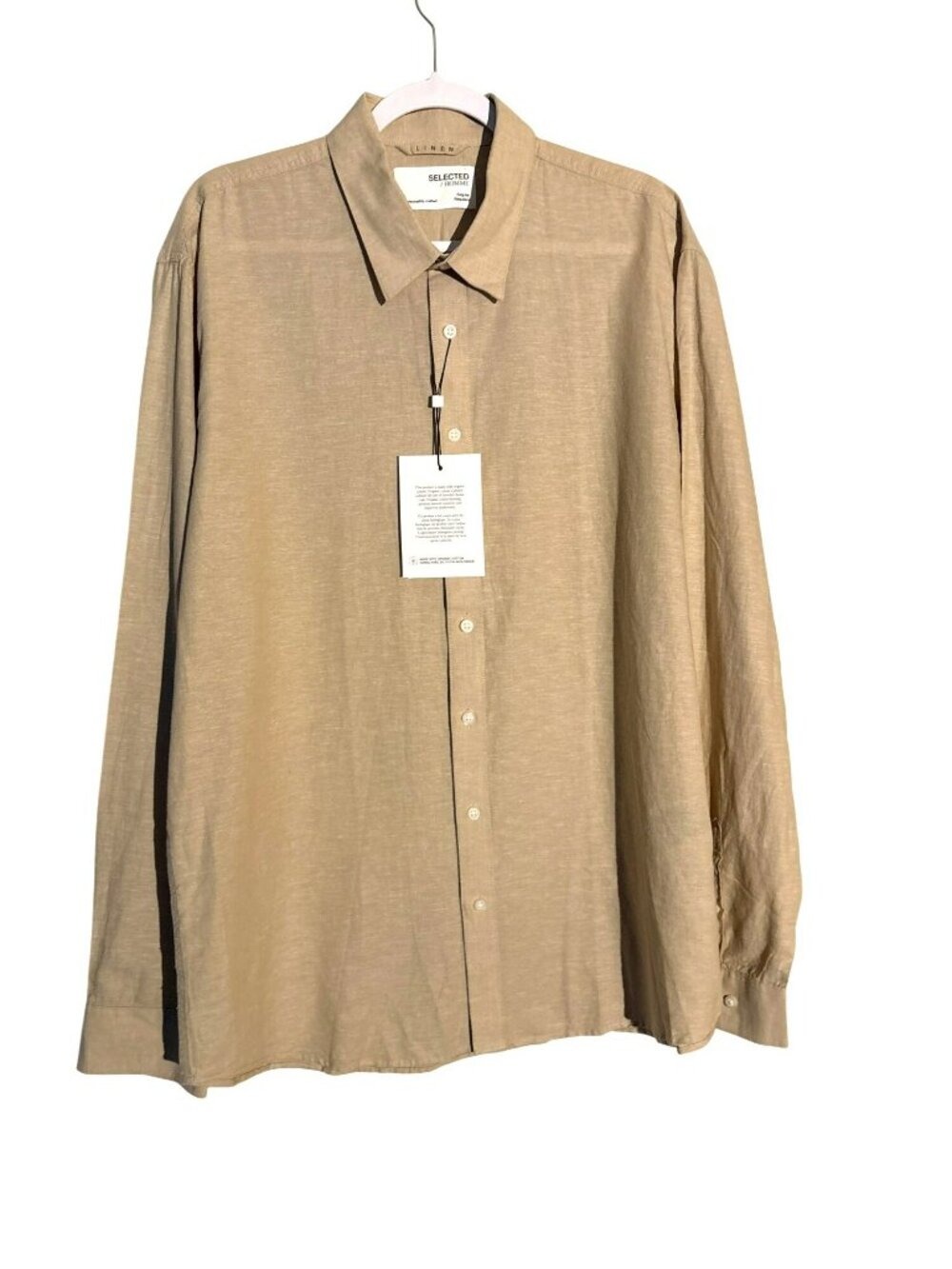NWT Selected Homme Organic Cotton Linen Blend Button Down Shirt US Size 18/XXL